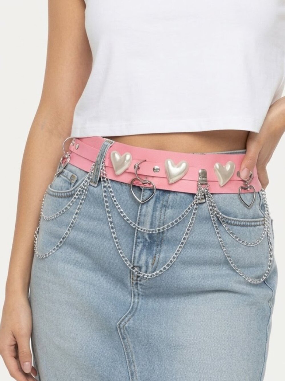 Kawaii Pink Heart Chain Belt - Pastel Goth Harajuku Double Strap